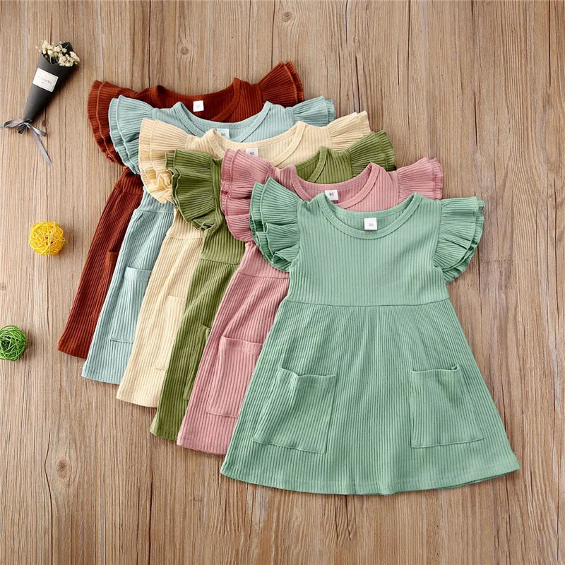 2021 Summer Children Girls Dress Ribbed Knitted Girls Ruffles Dresses Princess Teenage Casual Dress Daily Kids Dresses For Girls - Image 2