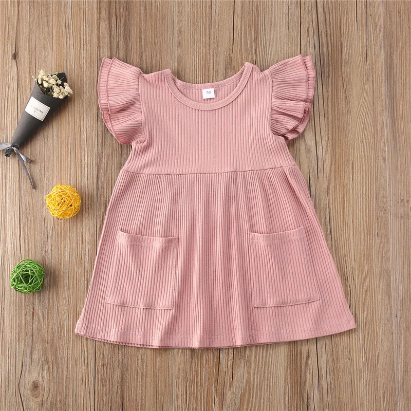 2021 Summer Children Girls Dress Ribbed Knitted Girls Ruffles Dresses Princess Teenage Casual Dress Daily Kids Dresses For Girls - Image 3