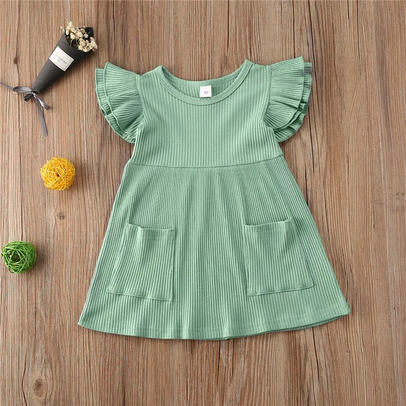 2021 Summer Children Girls Dress Ribbed Knitted Girls Ruffles Dresses Princess Teenage Casual Dress Daily Kids Dresses For Girls - Image 5