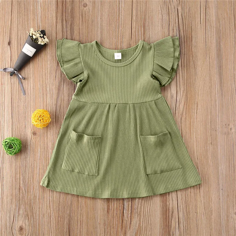 2021 Summer Children Girls Dress Ribbed Knitted Girls Ruffles Dresses Princess Teenage Casual Dress Daily Kids Dresses For Girls - Image 6