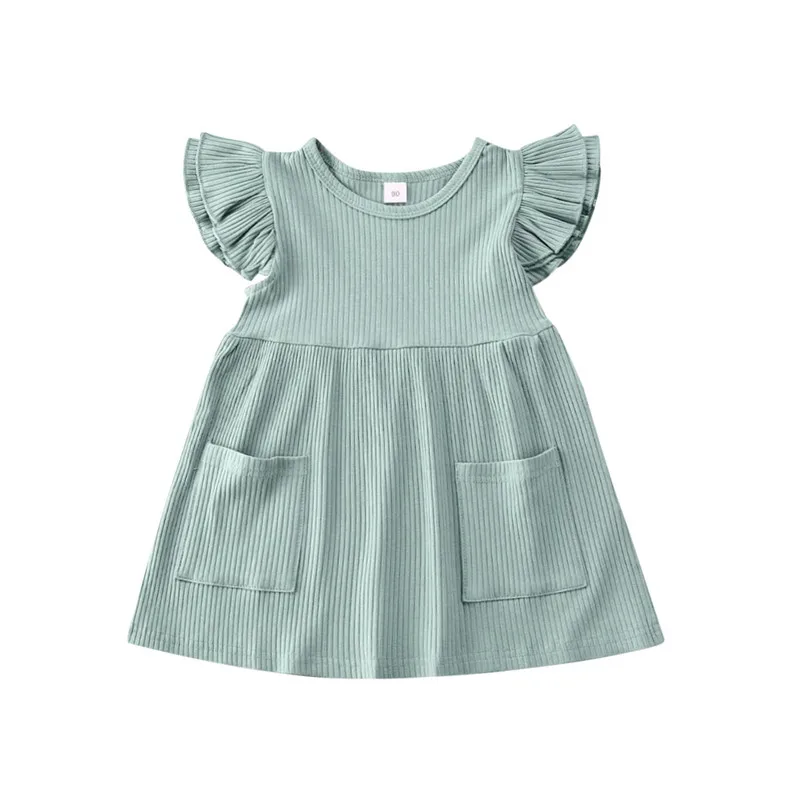 2021 Summer Children Girls Dress Ribbed Knitted Girls Ruffles Dresses Princess Teenage Casual Dress Daily Kids Dresses For Girls - Image 9