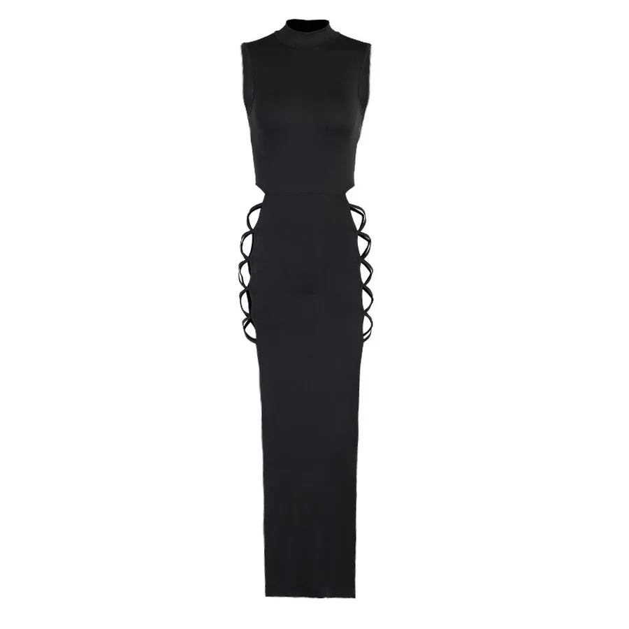 2021 Summer Elegant Black Sleeveless Bandage Sexy Halter Slit Dress Women's Club Party Halter Vest Dress Skinny Fashion - Image 5