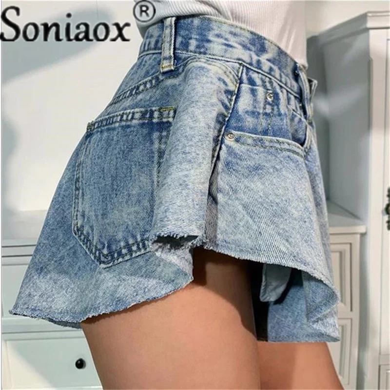 2021 Summer Women Casual Ripped Denim Shorts Sexy High Waist Ruffle Hem Loose Ruched Jean Short Female Fashion Street Clothing - Image 4