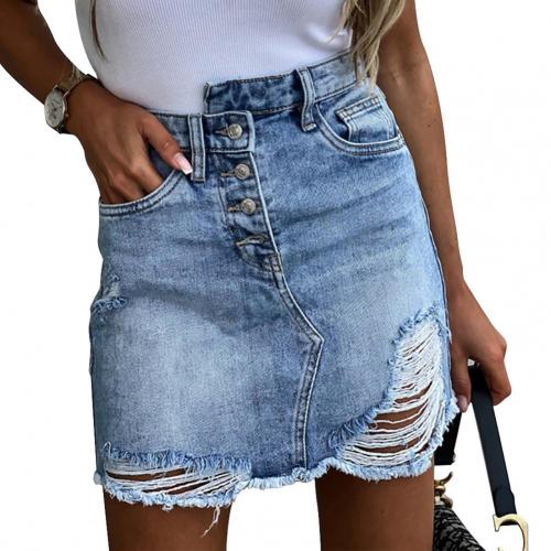 2021Sexy Summer Women Mini Denim Skirt Fashion High Waist Breathable Polyester Pockets Button - Image 2