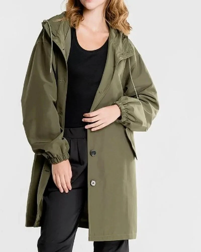 2021 Women's Loose Button Casual Windbreaker Jacket Autumn Winter Women Hooded Long Sleeve Windproof And Waterproof Jacket - Image 11