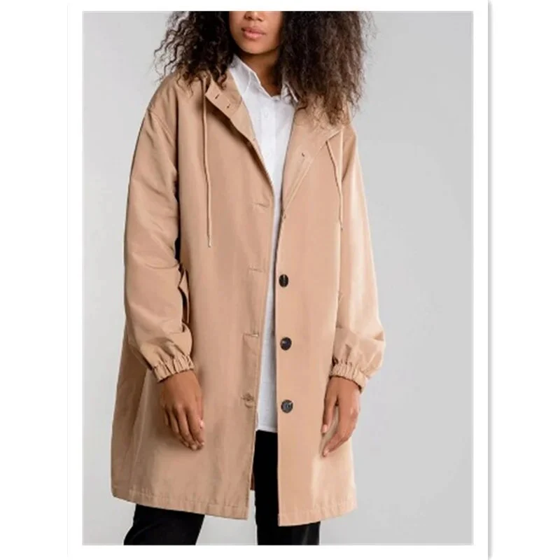 2021 Women's Loose Button Casual Windbreaker Jacket Autumn Winter Women Hooded Long Sleeve Windproof And Waterproof Jacket - Image 12