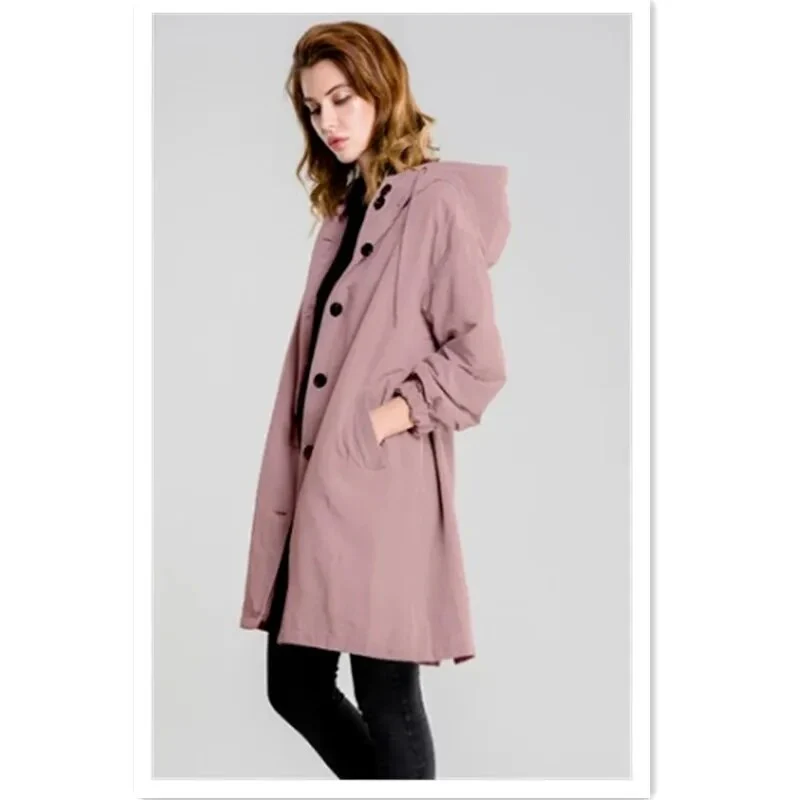 2021 Women's Loose Button Casual Windbreaker Jacket Autumn Winter Women Hooded Long Sleeve Windproof And Waterproof Jacket - Image 13