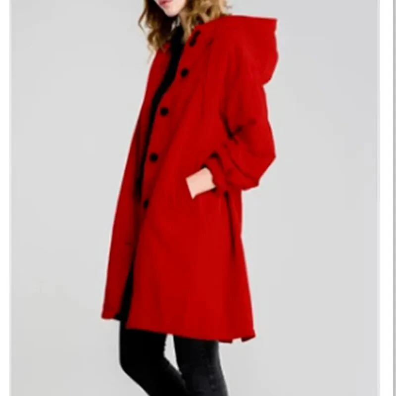 2021 Women's Loose Button Casual Windbreaker Jacket Autumn Winter Women Hooded Long Sleeve Windproof And Waterproof Jacket - Image 3