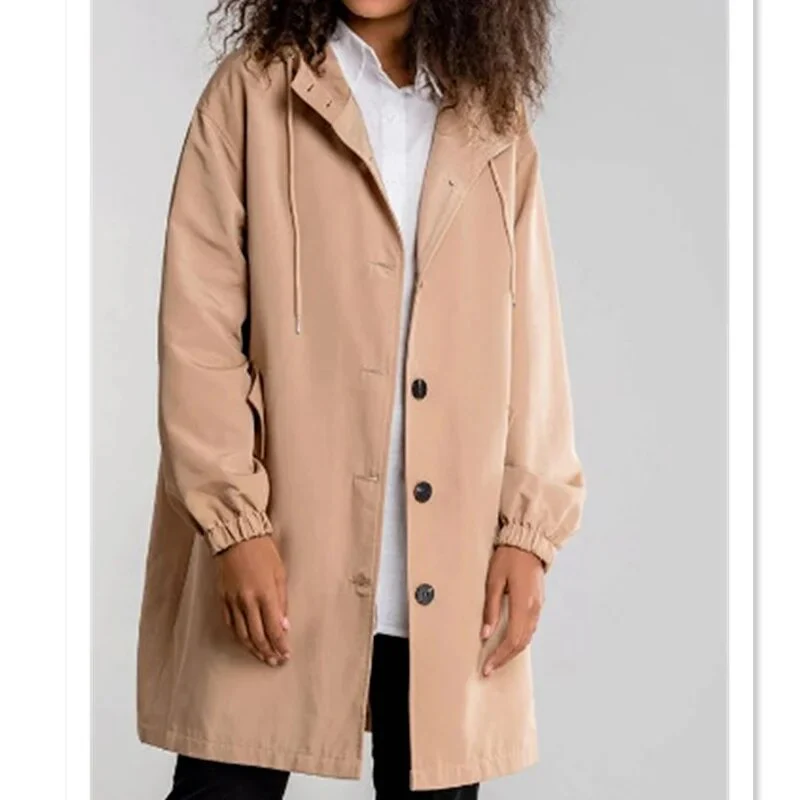 2021 Women's Loose Button Casual Windbreaker Jacket Autumn Winter Women Hooded Long Sleeve Windproof And Waterproof Jacket - Image 4