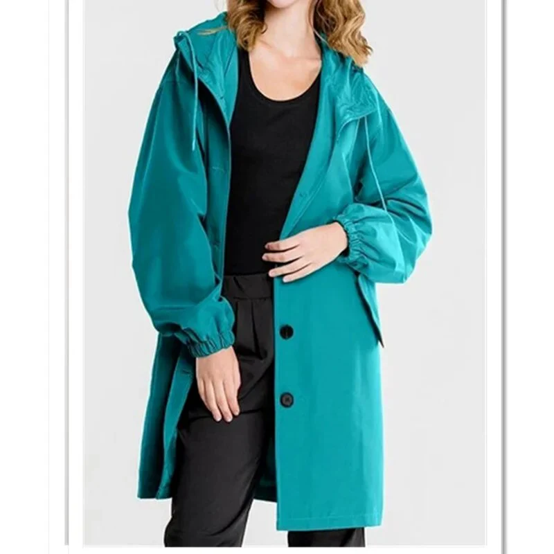 2021 Women's Loose Button Casual Windbreaker Jacket Autumn Winter Women Hooded Long Sleeve Windproof And Waterproof Jacket - Image 5