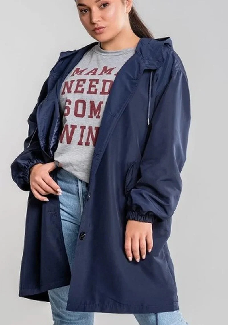 2021 Women's Loose Button Casual Windbreaker Jacket Autumn Winter Women Hooded Long Sleeve Windproof And Waterproof Jacket - Image 7