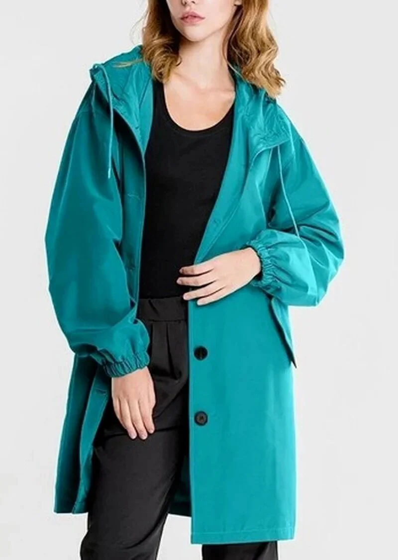 2021 Women's Loose Button Casual Windbreaker Jacket Autumn Winter Women Hooded Long Sleeve Windproof And Waterproof Jacket - Image 9
