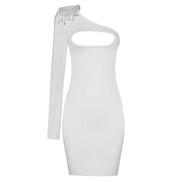 2021New Bandage Dress Sexy Women Beading One Shoulder Bodycon Mini Dress Party Club Elegant Summer Dresses - Image 9