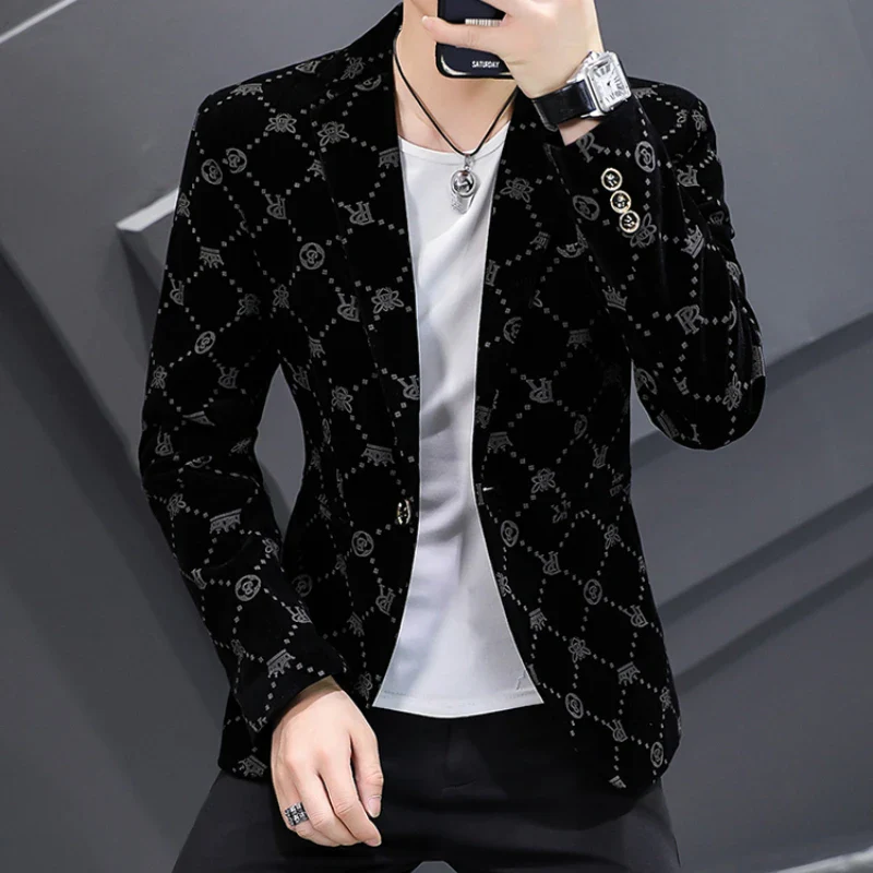 2022 Autumn Men Blazers Luxury Corduroy Casual Slim Suit Jacket Business Social Office Dress Coat Streetwear Jacket Men Clothing - Image 5