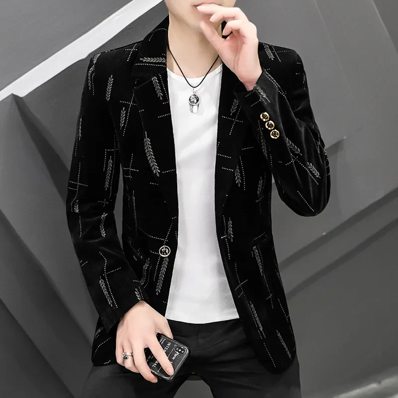 2022 Autumn Men Blazers Luxury Corduroy Casual Slim Suit Jacket Business Social Office Dress Coat Streetwear Jacket Men Clothing - Image 8