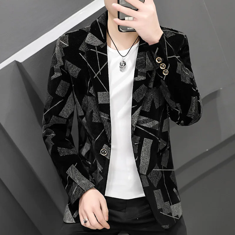 2022 Autumn Men Blazers Luxury Corduroy Casual Slim Suit Jacket Business Social Office Dress Coat Streetwear Jacket Men Clothing - Image 9