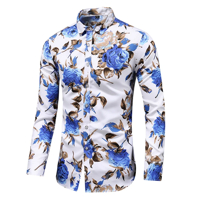2022 Autumn Men Slim Floral Print Long Sleeve Shirts Fashion Brand Party Holiday Casual Dress Flower Shirt Homme Plus Size 7XL - Image 6