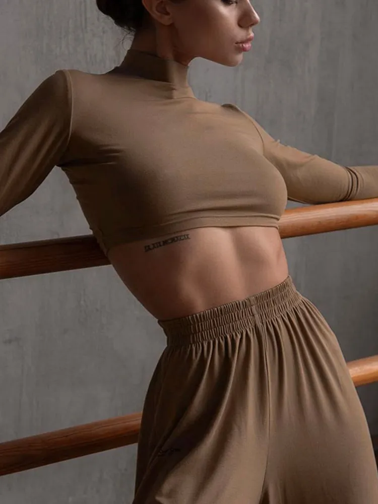 2022 Autumn Winter Women Solid Casual Fitness Tracksuit Set Outfits Long Sleeve Crop Tops Trouser Flare Pants 2 Two Piece Set - Image 2