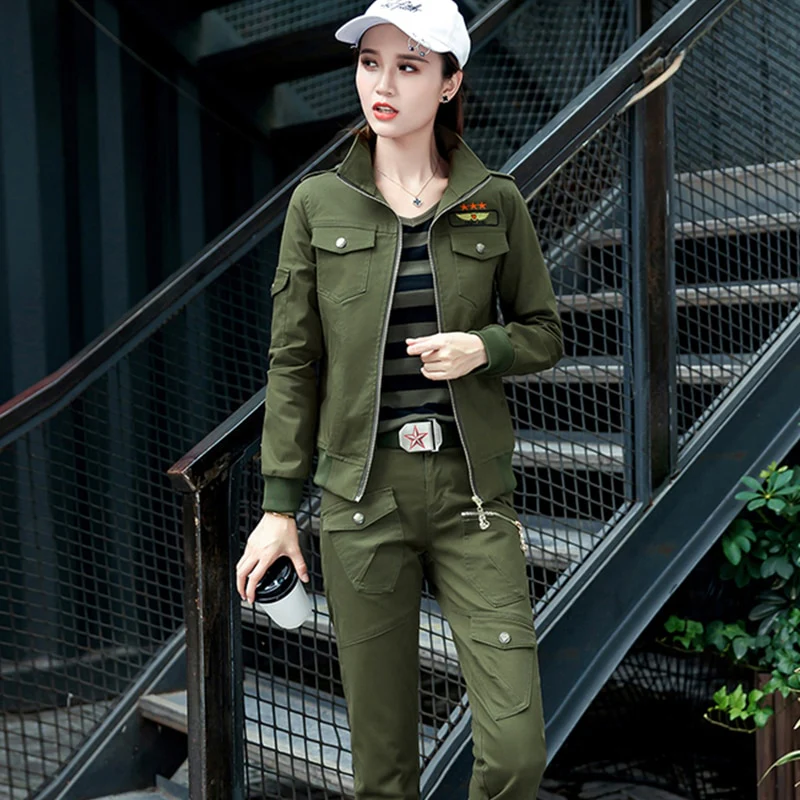 2022 Women's Cotton Casual Spring Camouflage Army Green Two Piece Set 3XL 4XL 5XL - Image 8