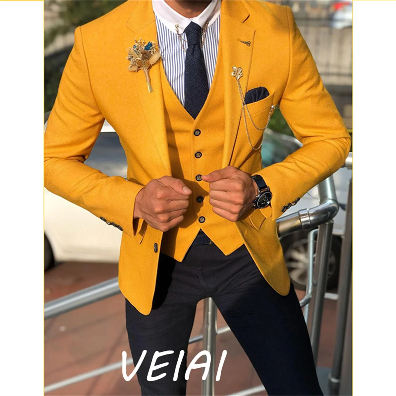 2022 Elegant Men's Business Suits Slim Fit Skinny Men Suits One Button Bridegroom Men Suit 3 Pieces(Jacket+Pant+Vest) - Image 9