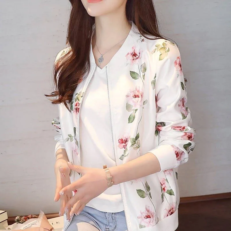 2022 Fashion Summer Bomber Print Jacket Women Long Sleeve Autumn Jackets Coats Woman Thin Short Baseball Female Overcoat Clothes - Image 7