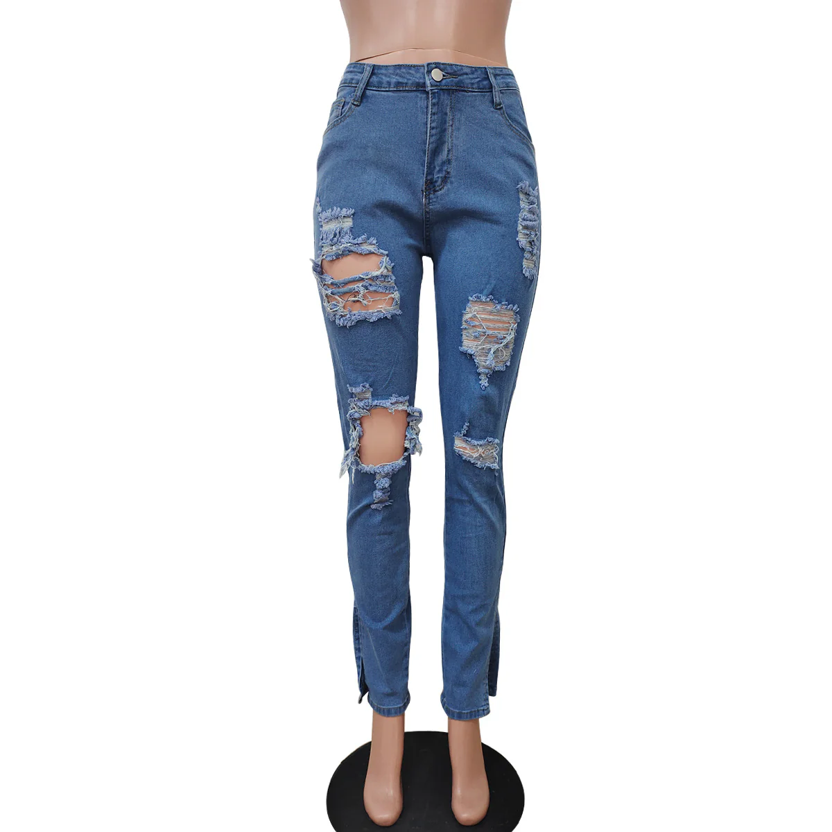 2022 Jeans Ripped Pant Buttons Good Stretch Casual Pants Wom Jeans New Fashion Distress Cotton Jeans Long Pant for Women - Image 4