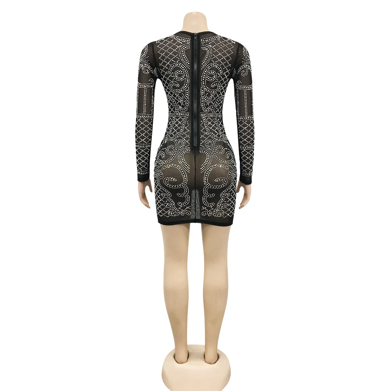 2022 Sexy New Arrival Women Sexy Long Sleeve V-neck Club Black Mini Dresses - Image 7