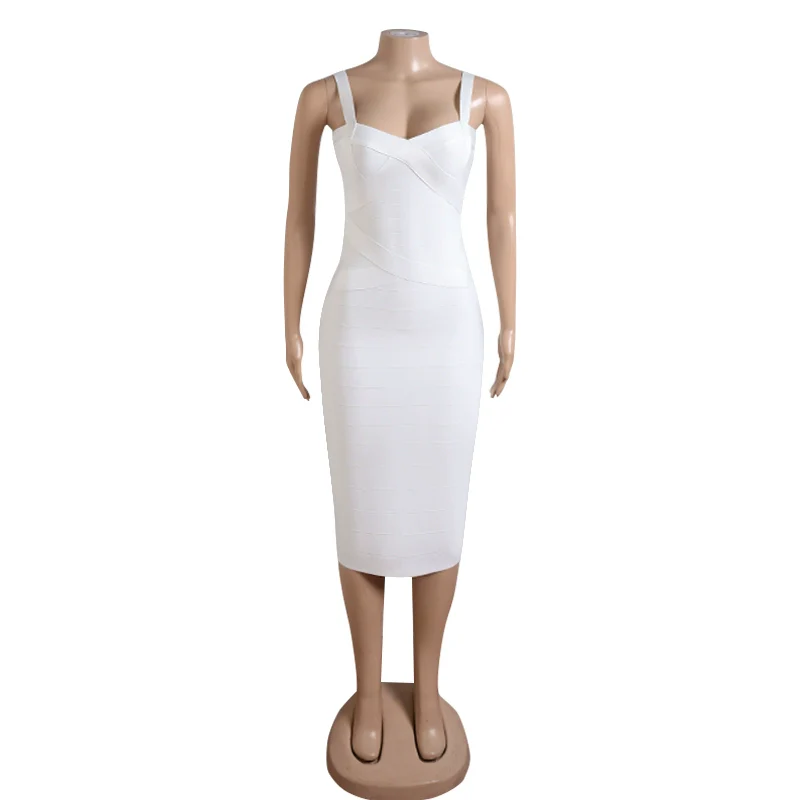 2022 New Style White Fashion Suspenders Mid Length Long Length Slim Fit Bandage Dress Dress Casual Party Elegant Gentle - Image 7