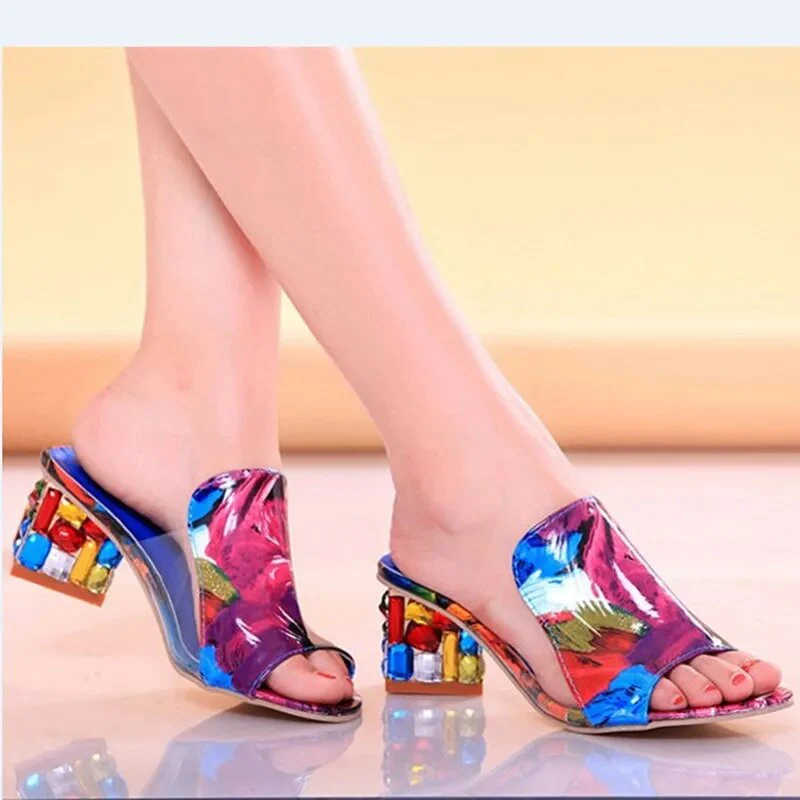 2022 New women shoes Crystal Sandals ladies open toe Sandals square heels spring summer shoes sandals women footwear feminina - Image 4