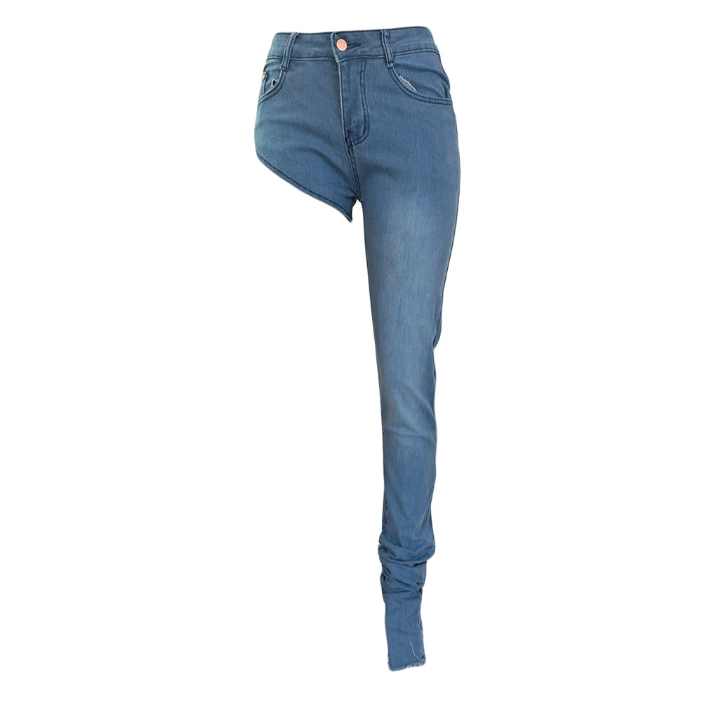 2022 Sexy Skinny Blue Jeans Shorts Pants Asymmetric Ladies Stretch Jeans Pants for Women - Image 5