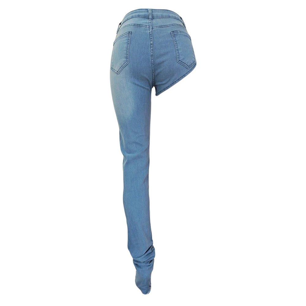 2022 Sexy Skinny Blue Jeans Shorts Pants Asymmetric Ladies Stretch Jeans Pants for Women - Image 7