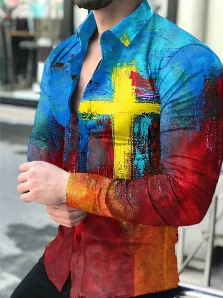 2022 Spring Autumn Men Fashion Shirts Turn-down Collar Buttoned Shirt - Image 8