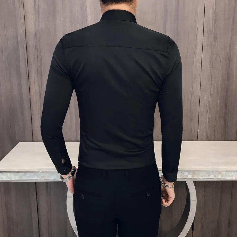 2022 Spring Men's Vintage Embroidered Shirt Long Sleeve Slim Social Club - Image 8