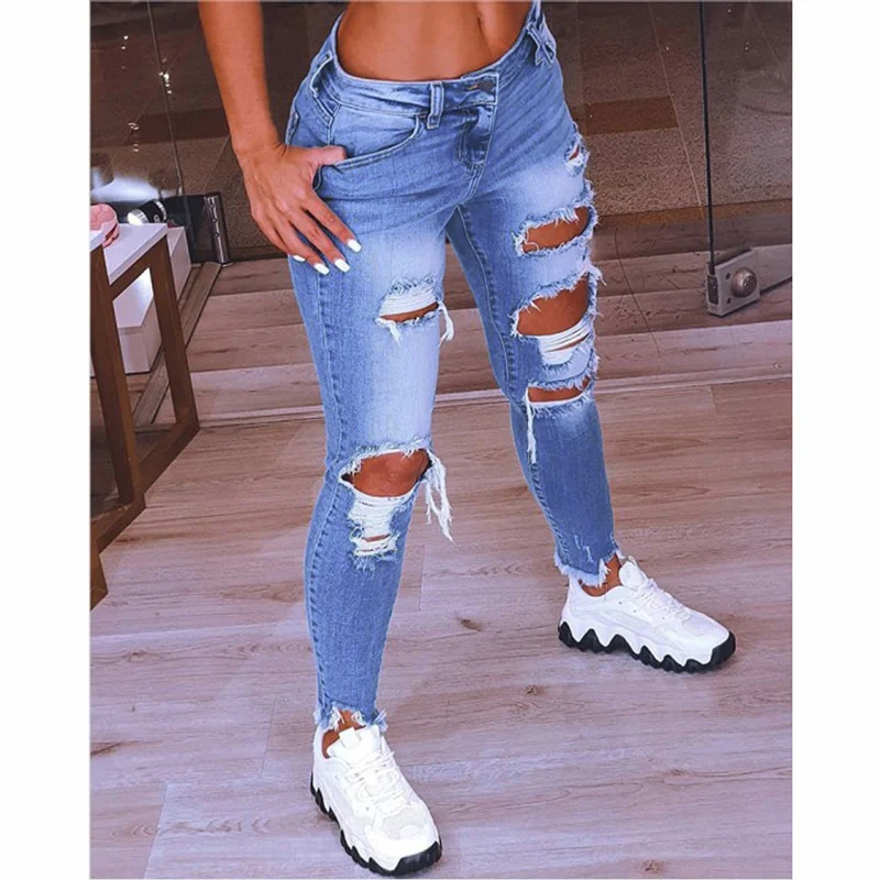 2022 Spring New Women's Low Waist Ripped Jeans - Image 2