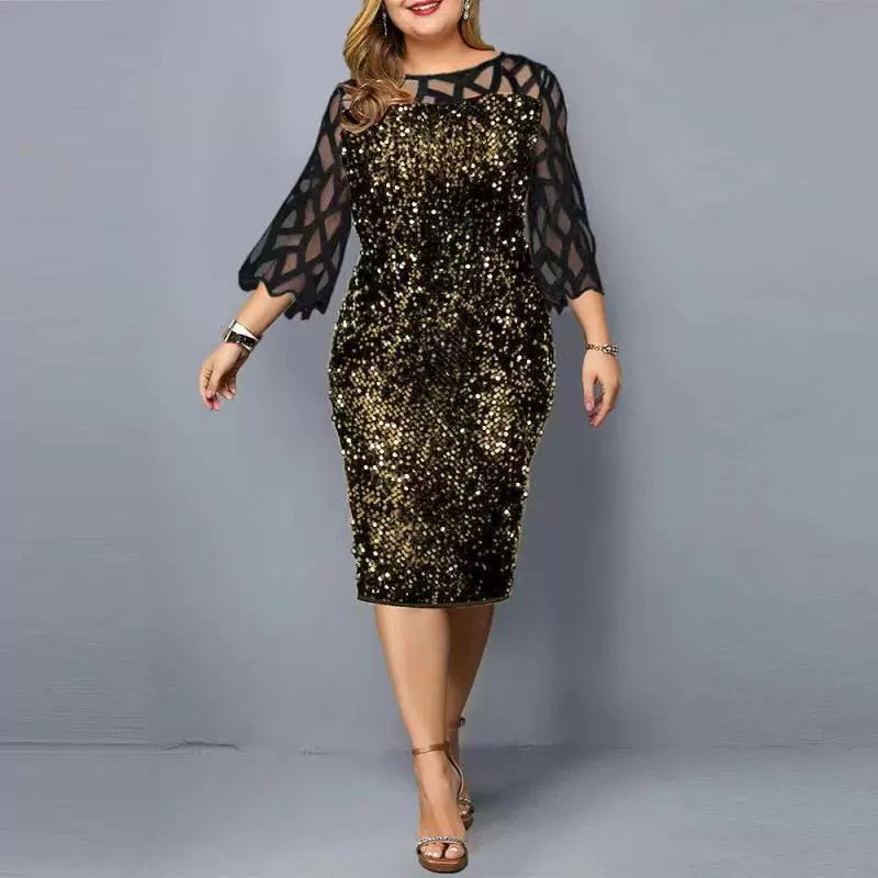 2022 Spring Personality plus Size Slim Fit Slim Looking Dress Fat Lady Pencil Dress Party - Image 12
