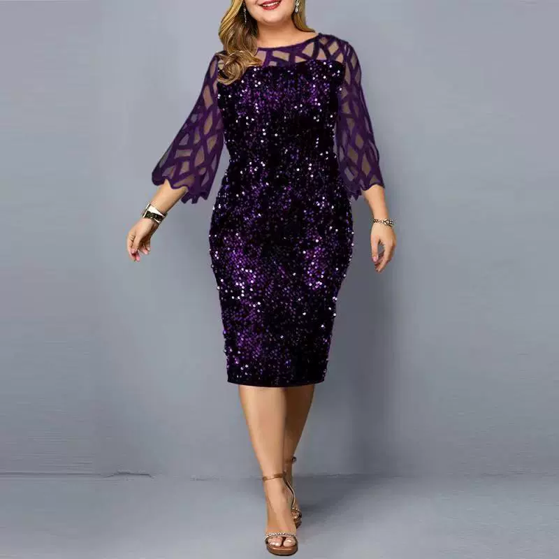 2022 Spring Personality plus Size Slim Fit Slim Looking Dress Fat Lady Pencil Dress Party - Image 9