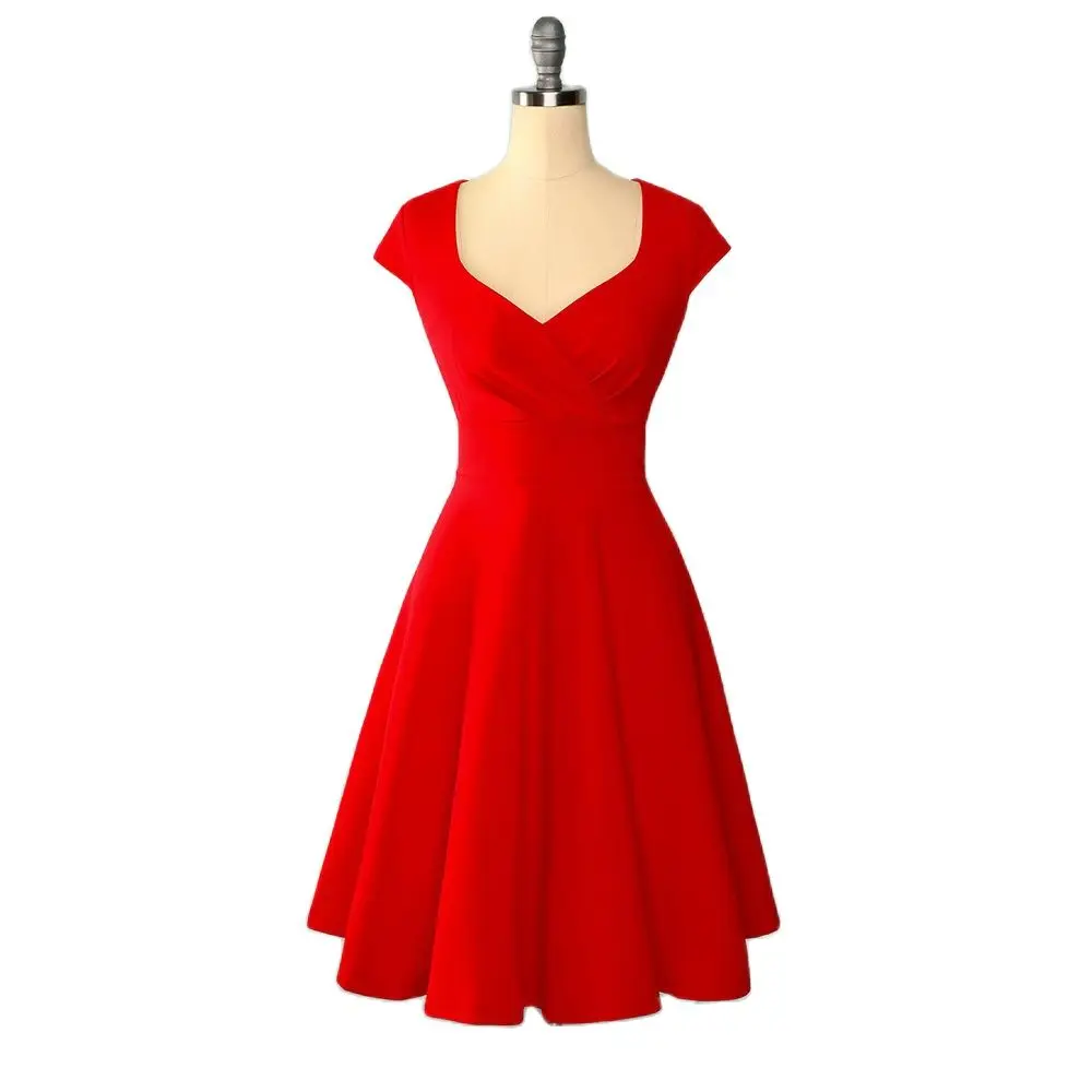 2022 Summer Dresses for Women Short 1950s Retro Vintage Cocktail Party Swing Dresses Party Red Dress - Image 5