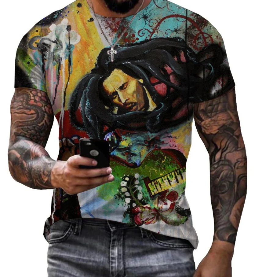 2022 Summer Fashion Bob Marley Reggae Printed 3D T-shirt Men - Image 11