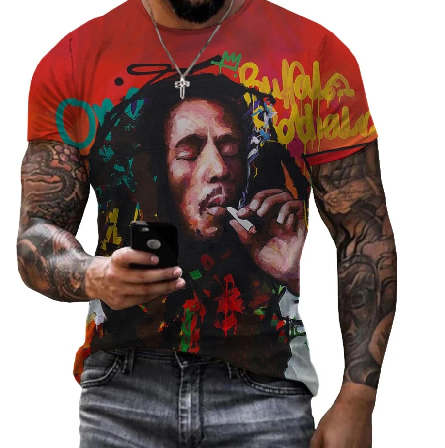 2022 Summer Fashion Bob Marley Reggae Printed 3D T-shirt Men - Image 13