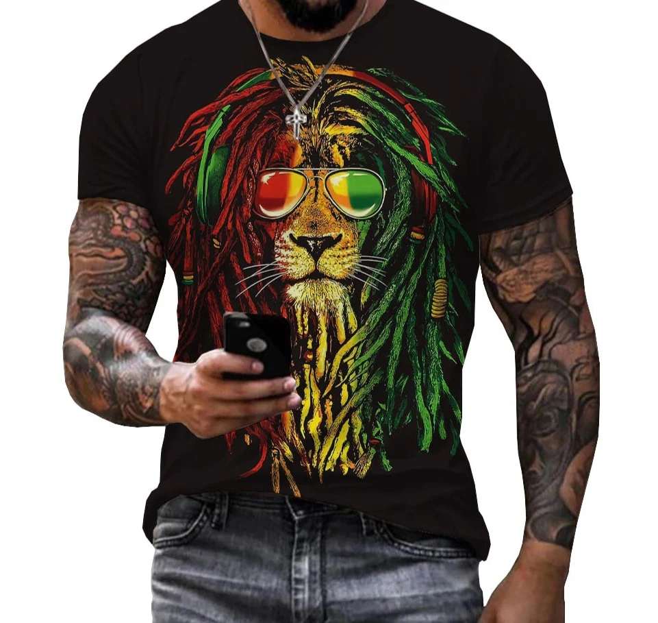 2022 Summer Fashion Bob Marley Reggae Printed 3D T-shirt Men - Image 3