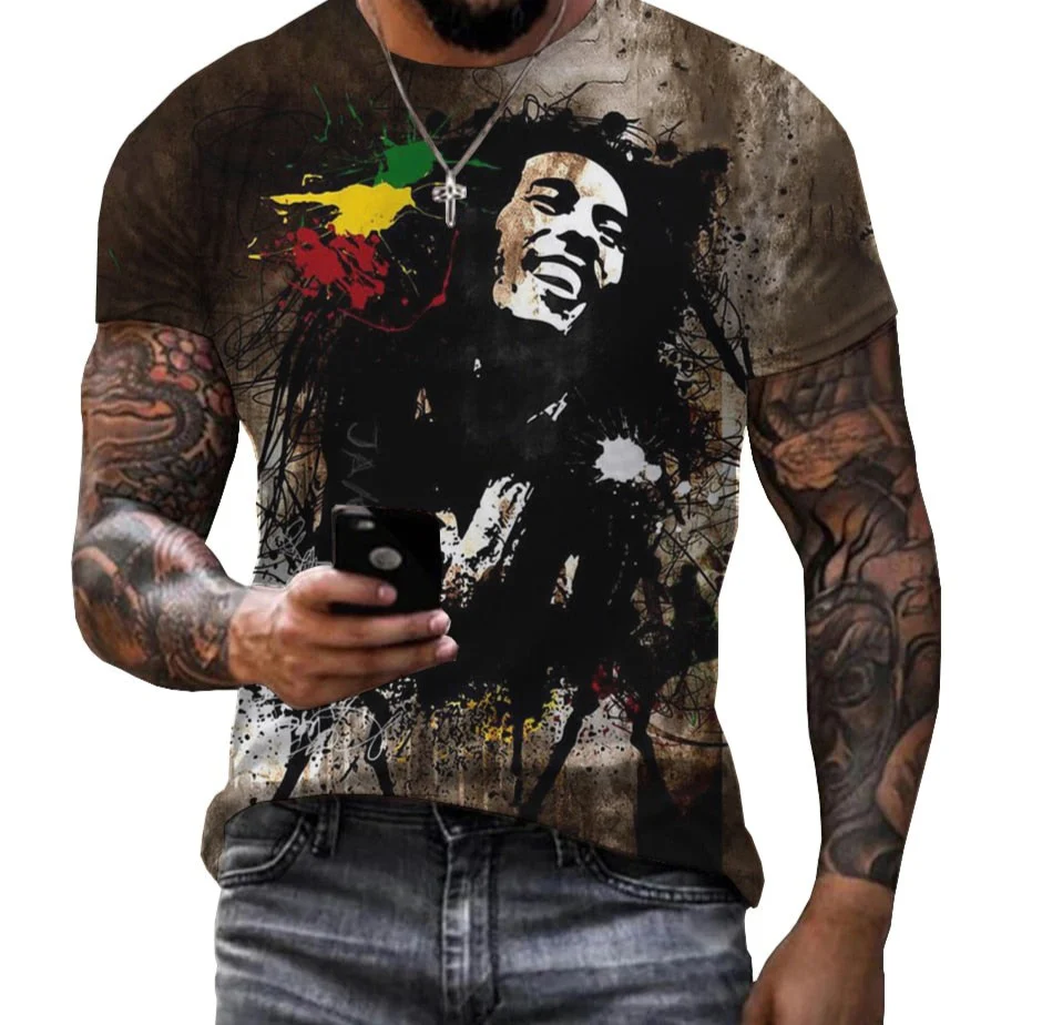 2022 Summer Fashion Bob Marley Reggae Printed 3D T-shirt Men - Image 4