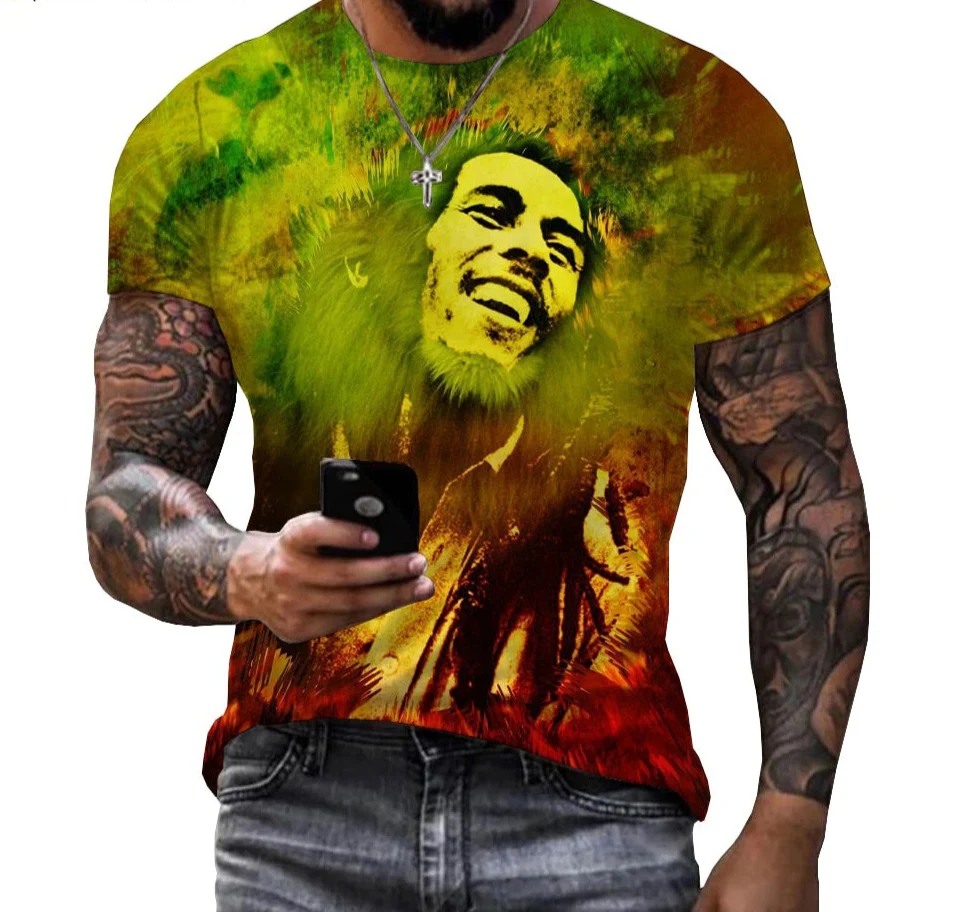 2022 Summer Fashion Bob Marley Reggae Printed 3D T-shirt Men - Image 5