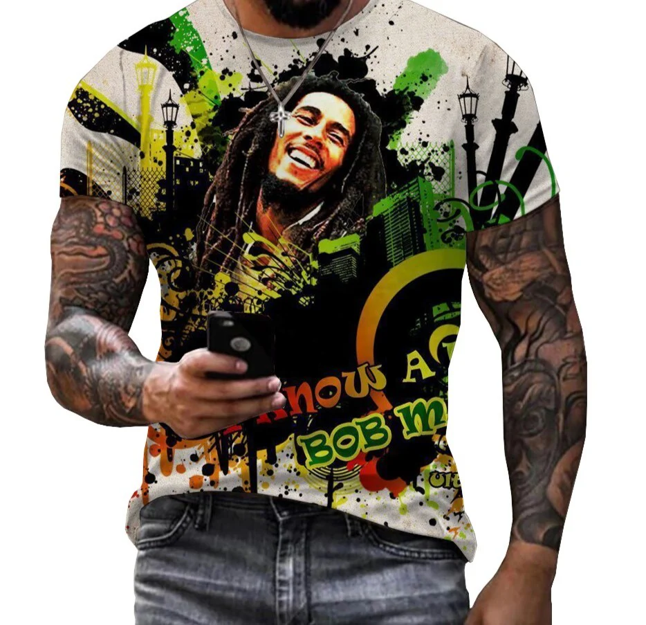 2022 Summer Fashion Bob Marley Reggae Printed 3D T-shirt Men - Image 6