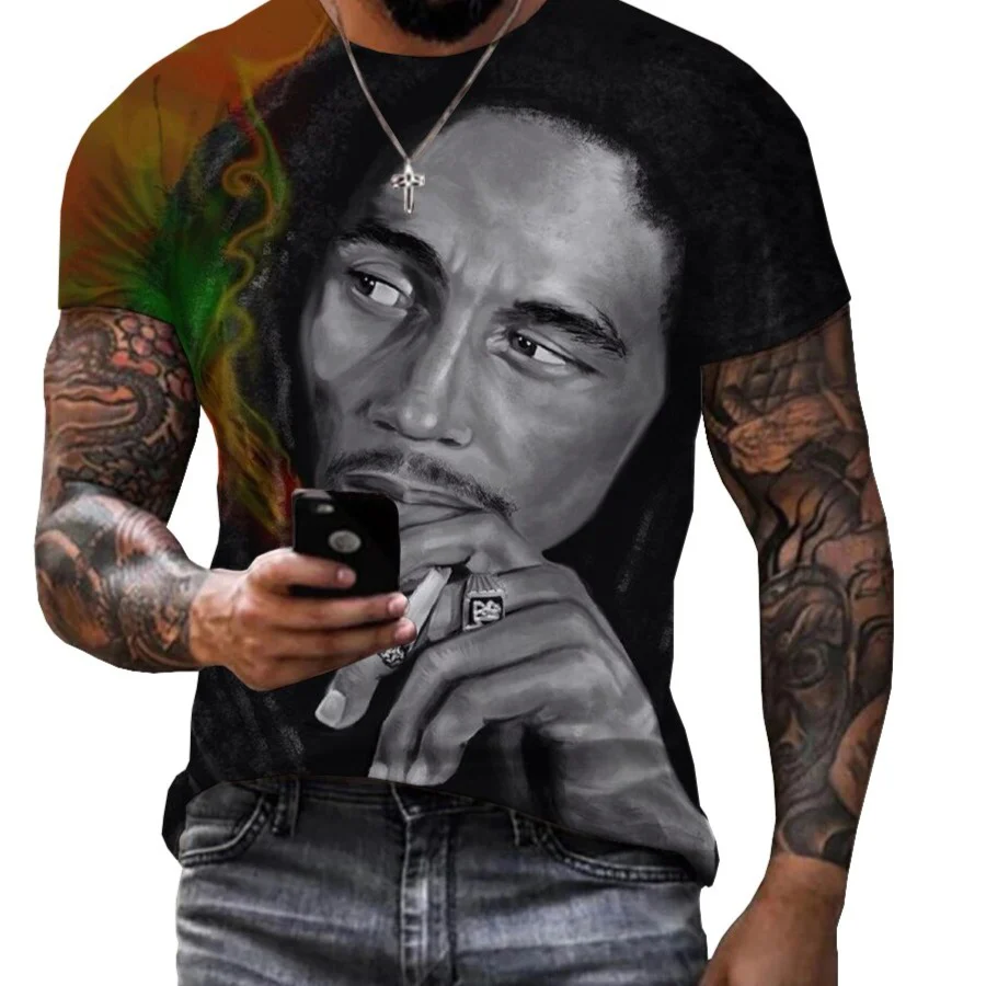 2022 Summer Fashion Bob Marley Reggae Printed 3D T-shirt Men - Image 7