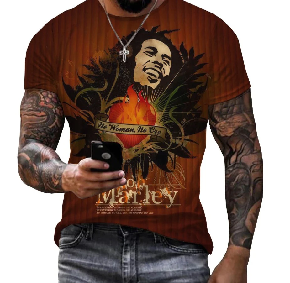 2022 Summer Fashion Bob Marley Reggae Printed 3D T-shirt Men - Image 9