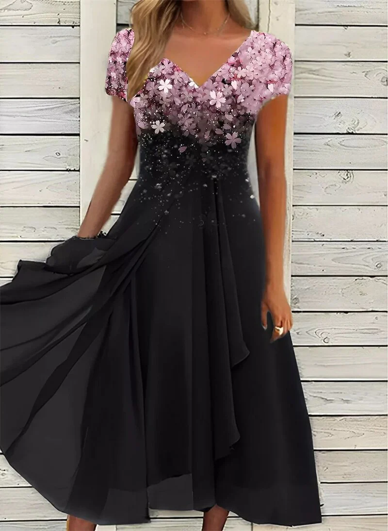 2022 Summer Fashion Chiffon Dresses Female Princess Sleeves A-line Dress - Image 5
