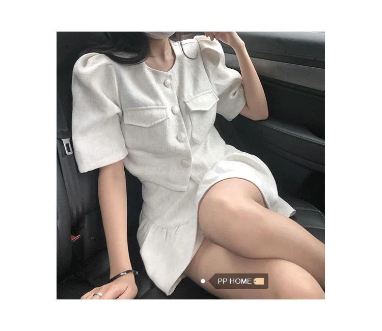 2022 Summer New Fashion Light Luxury Suit Women Korean Style Puff Sleeve Skirt Suit - Image 5