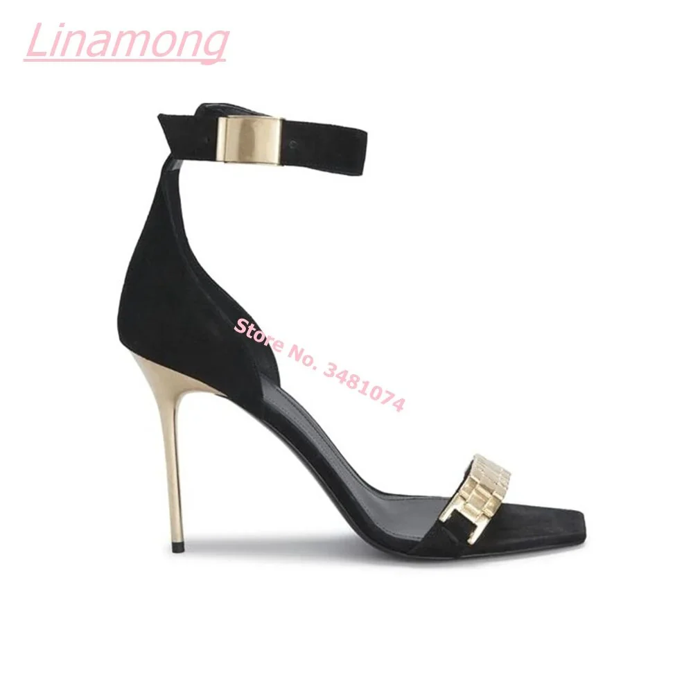 2022 Summer New Luxury Women Sandals Solid Elegant Open Toe Metal Chain Thin High Heel Free Shipping Big Size Party Shoes - Image 2