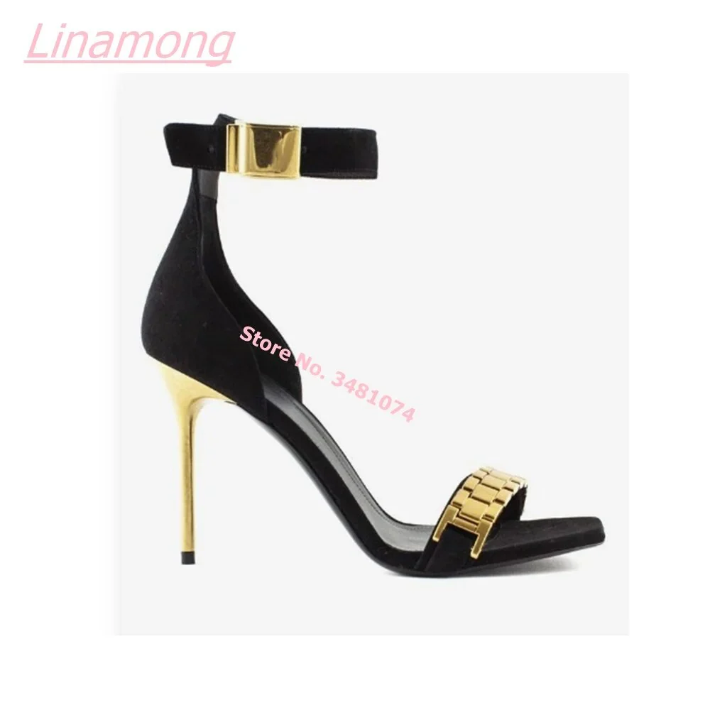 2022 Summer New Luxury Women Sandals Solid Elegant Open Toe Metal Chain Thin High Heel Free Shipping Big Size Party Shoes - Image 3