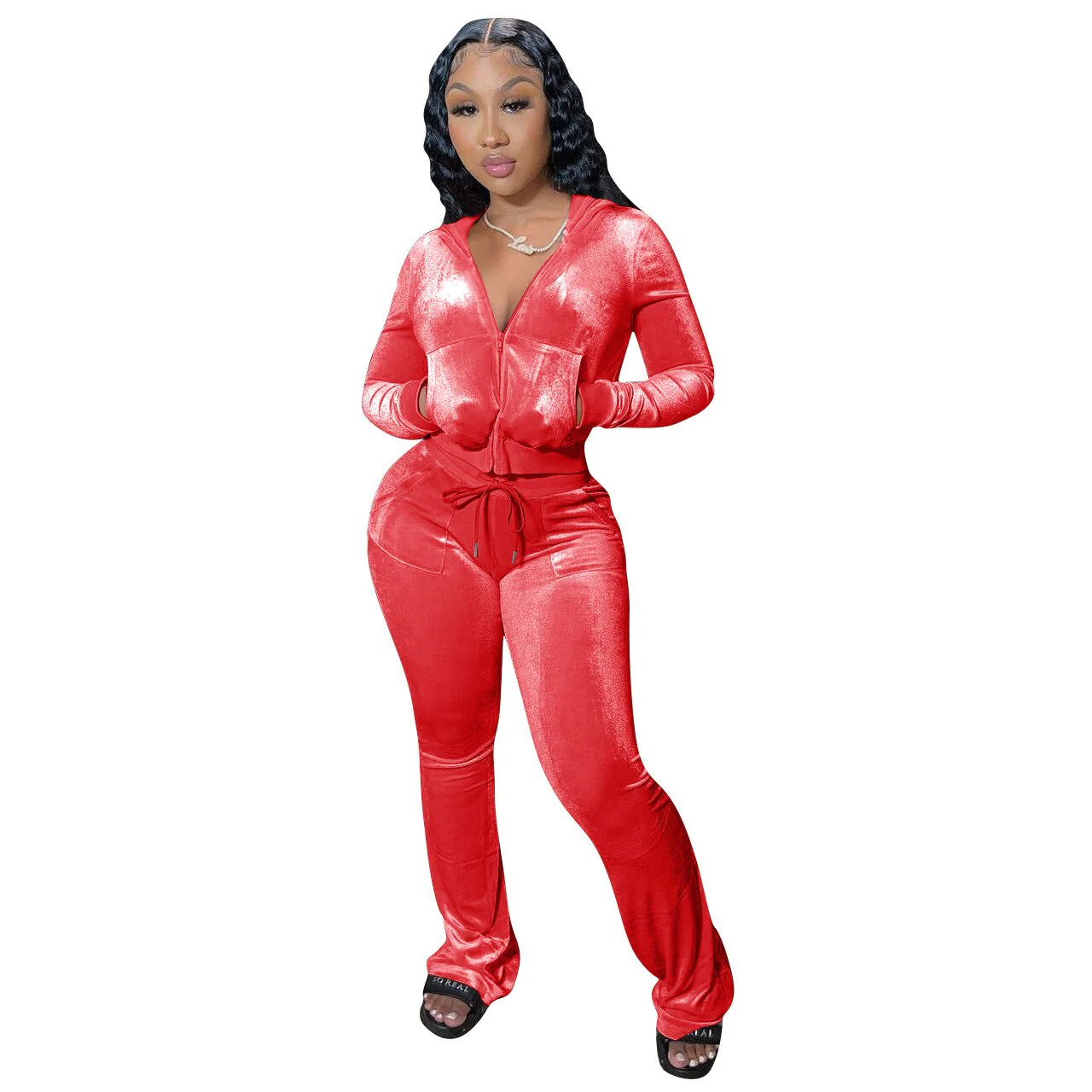 Sexy 2022 Two Piece Sets Casual Matching Sets Velvet Tracksuit Outdoor Womens Pants Suits - Image 2
